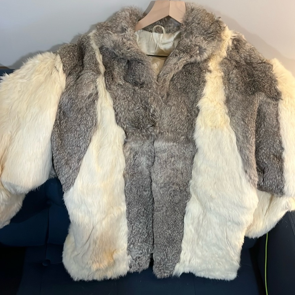 Super unique rabbit fur bomber jacket, one of a kind. In great shape.